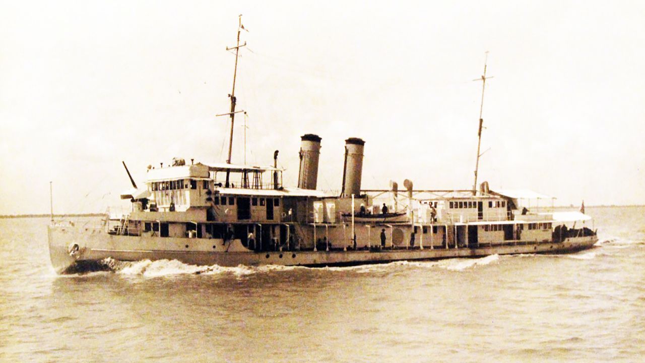 USS Panay is seen in trials in off Woosung, China, in 1948.