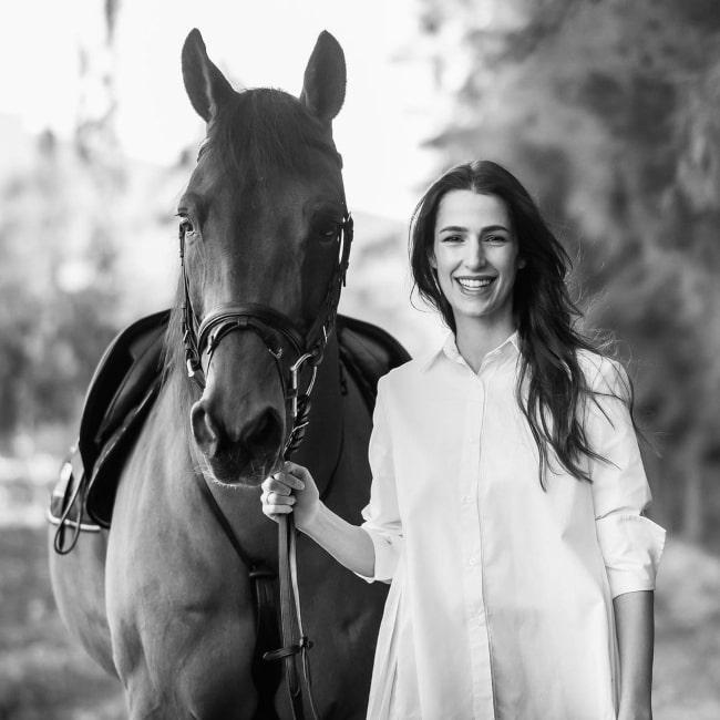 Rajwa Al Saif as seen in a black-and-white picture in April 2023