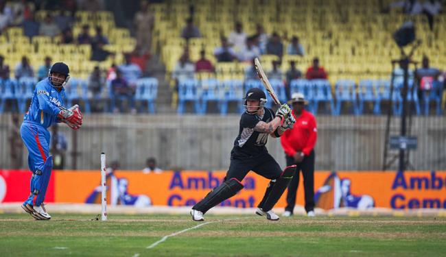 Brendon McCullum seen batting against India in an ODI match held in December 2010