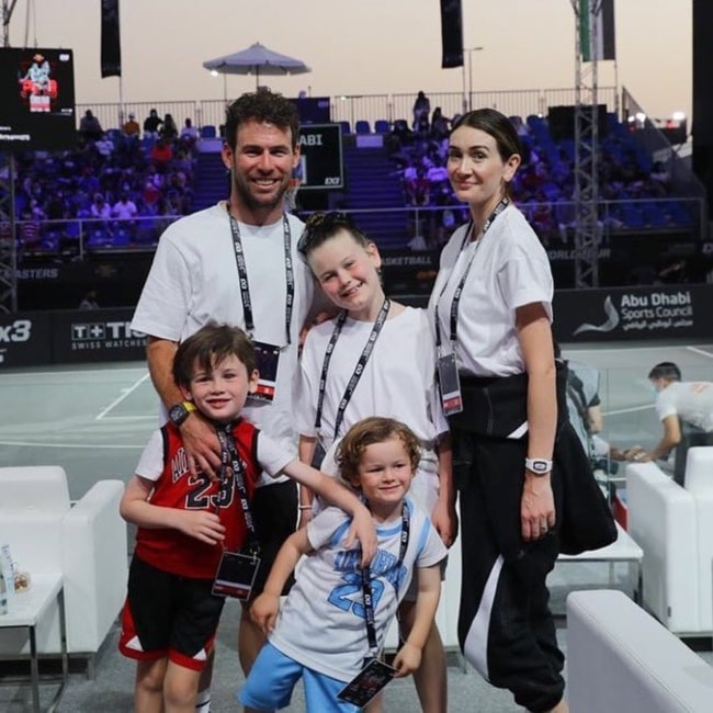 Mark Cavendish as seen in a picture with his wife Peta and their children October 2021, in Abu Dhabi, United Arab Emirates
