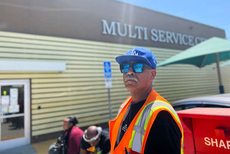 Alberto Perez met his probation officers at Los Angeles County Probation Department’s mobile resource center van site in Long Beach, California and declined the offer to move into transitional housing.