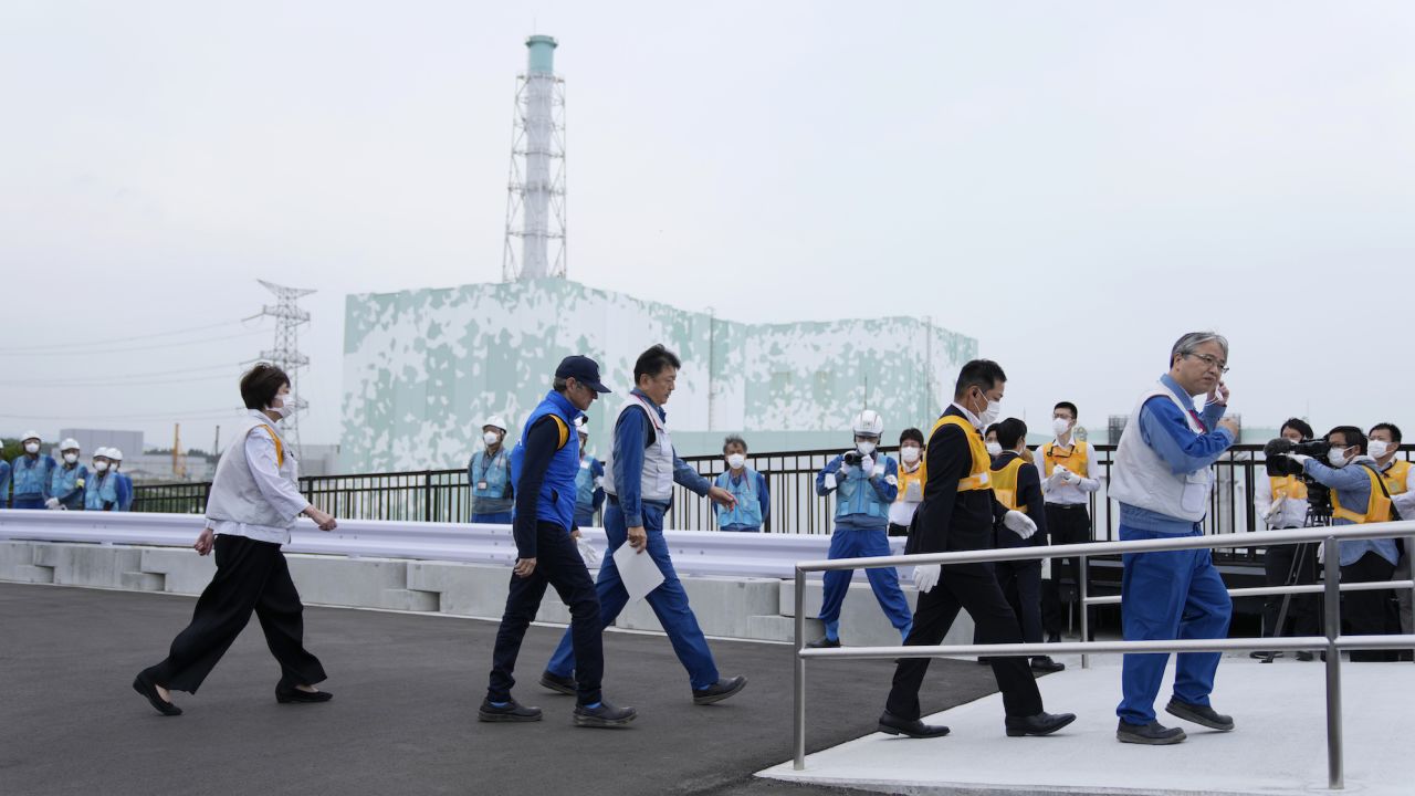 IAEA chief Rafael Grossi arrives to inspect the damaged Fukushima nuclear power plant with Japanese officials on July 5, 2023.