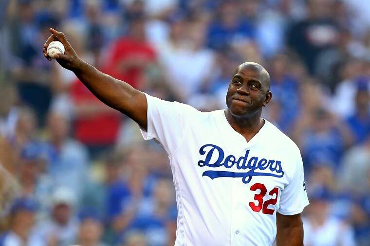 Magic Johnson at Dodger Stadium in Los Angeles