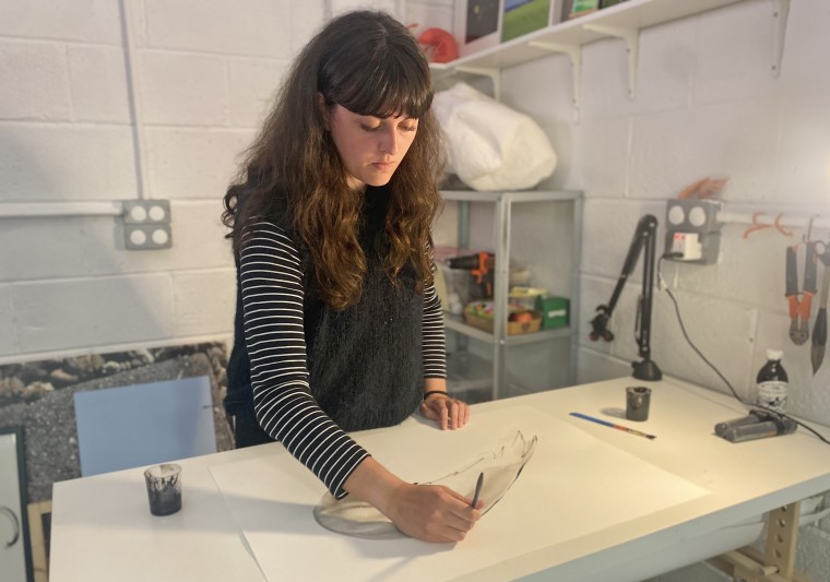 Artist Elinor O’Donovan works in her studio in Cork, Ireland.