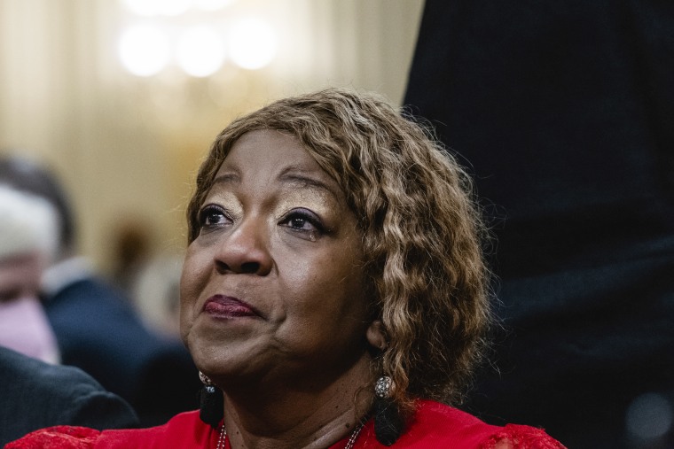 Ruby Freeman, a former Georgia election worker, cries as her daughter Wandrea ArShaye "Shaye" Moss, also a former Georgia election worker, testifies during a Jan. 6 Committee hearing in Washington on June 21, 2022.