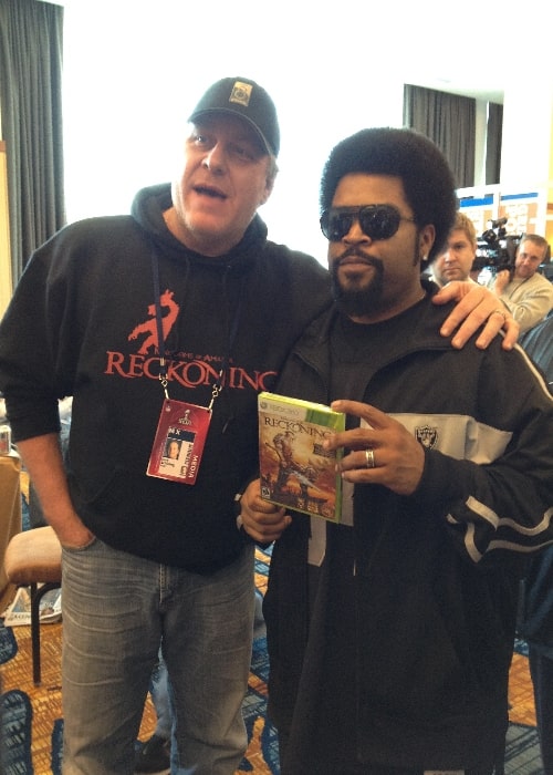 Curt Schilling (Left) as seen while posing for a picture with Ice Cube as they promote Kingdoms of Amalur in 2012