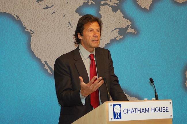 Imran Khan as seen speaking at the Chatham House in London in 2010