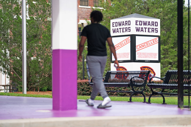 A sign at Edward Waters University shares a message about a prayer vigil on Aug. 28, 2023 in Jacksonville, Fla.