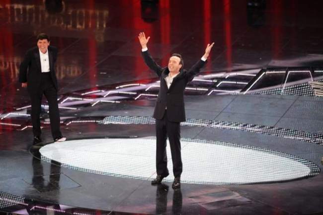 Roberto Benigni seen at the Sanremo Music Festival in 2011