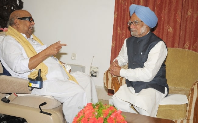 Muthuvel Karunanidhi (Left) as seen while meeting Prime Minister Dr. Manmohan Singh in Chennai on January 03, 2011