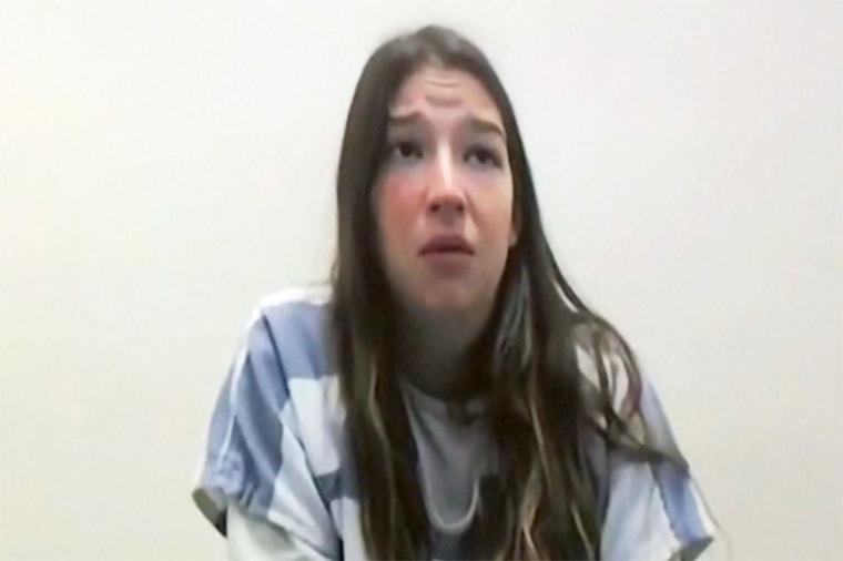 Jamie Komoroski appears via remote camera feed for a court session in Charleston, S.C., on Aug. 1, 2023.