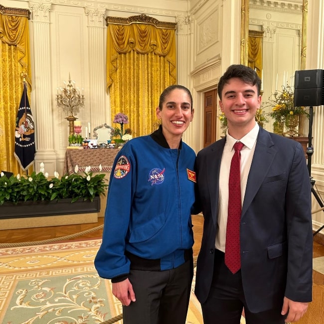 Milad Mirg as seen in a picture that was taken with marine attack helicopter pilot and NASA astronaut Jasmin Moghbeli in March 2023, while at The White Hοuse