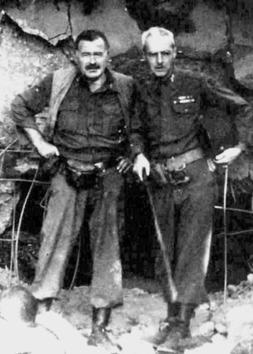 Ernest Hemingway (Left) as seen while posing for a picture with Col. Charles T. Lanham in Germany during the fighting in Hürtgenwald in 1944