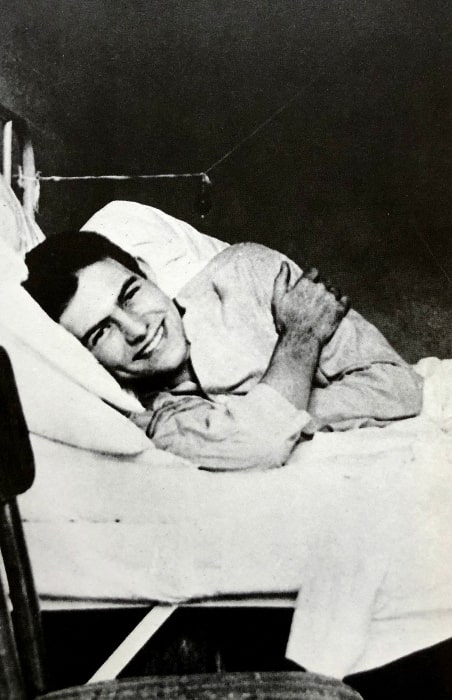 Ernest Hemingway in Red Cross Hospital in Milan, Italy in July 1918