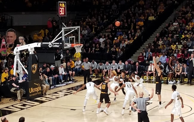 Xavier Cooks as seen while shooting a free throw with the Winthrop Eagles in Richmond, Virginia in 2017