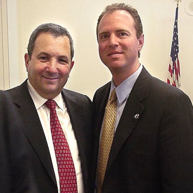 Adam Schiff (Right) as seen while posing for a picture while meeting former Prime Minister of Israel Ehud Barak in 2002