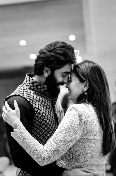 Raha Kapoor's parents Alia Bhatt and Ranbir Kapoor as seen in a black-and-white picture