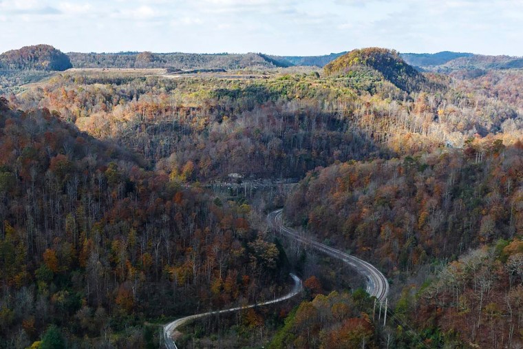 A road leads to a collapsed coal preparation plant in Martin County, Ky., on Nov. 1, 2023.