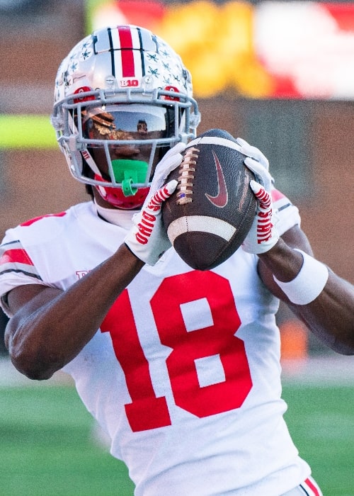 Marvin Harrison Jr. as seen while catching a pass in warm ups prior to a 2022 game against Maryland