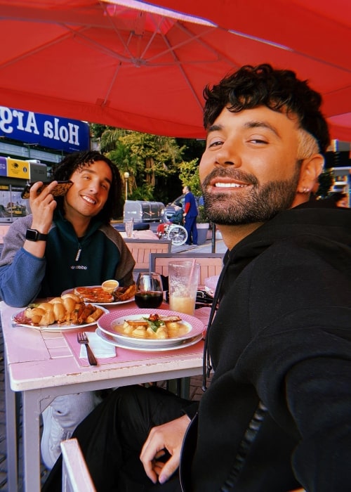 Diego Cárdenas as seen in a selfie with Jorge Anzaldo that was taken in June 2023, at Plaza Serrano
