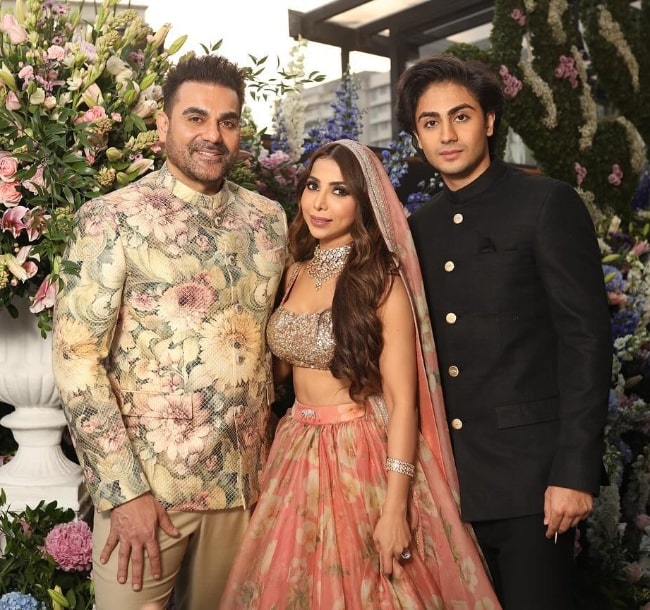 Sshura Khan as seen while posing for a picture with Arbaaz Khan and Arhaan Khan (Right) in December 2023
