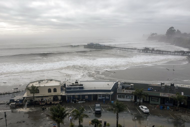 Large waves crash near Capitola, Calif.