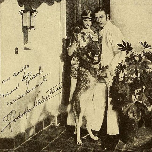 Rudolph Valentino as seen with Natacha Rambova and their dogs in 1930