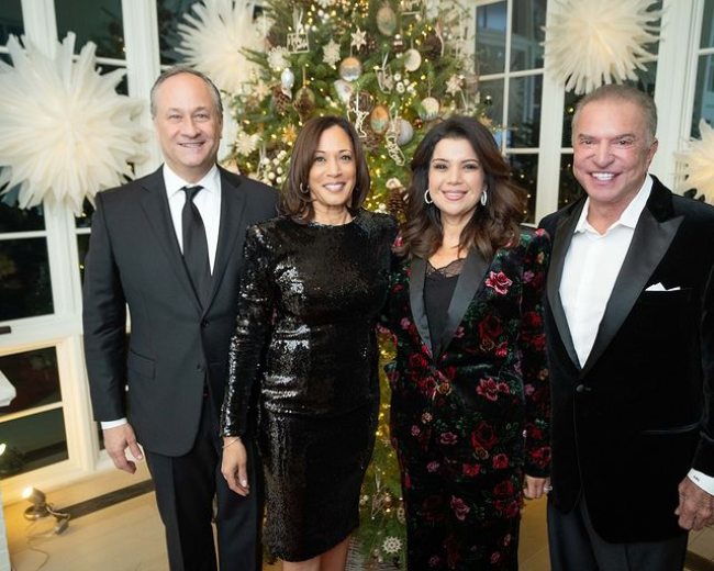 (From left to right) Doug Emhoff, Kamala Harris, Ana Navarro, and Al Cárdenas as seen together in December 2023