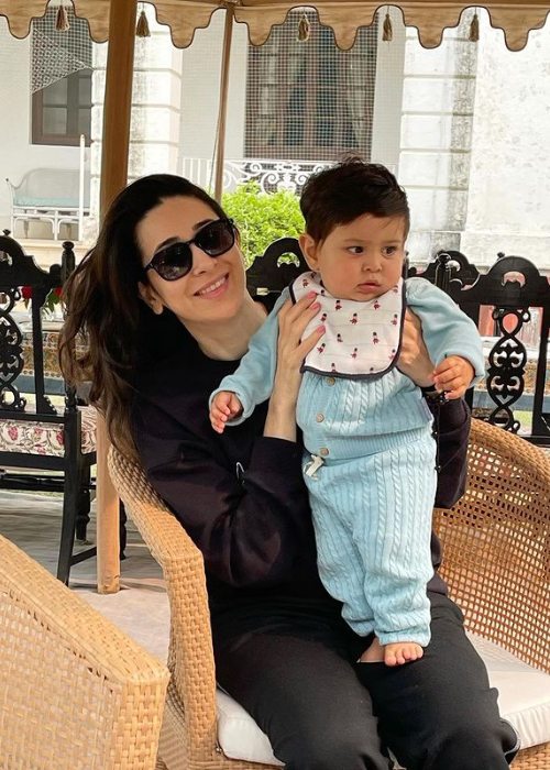 Jehangir Ali Khan as seen in an Instagram picture with his aunt Karisma Kapoor on his 1st birthday in 2022