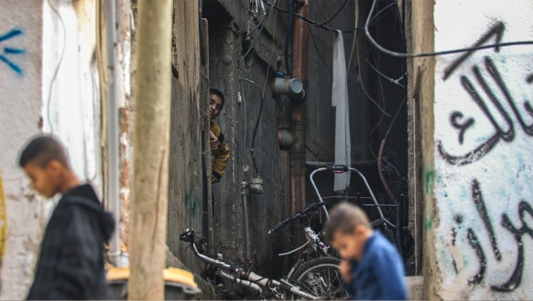 Children inside the Nur Shams Refugee Camp in Tulkarem, a neighborhood outside the city center, in the West Bank.