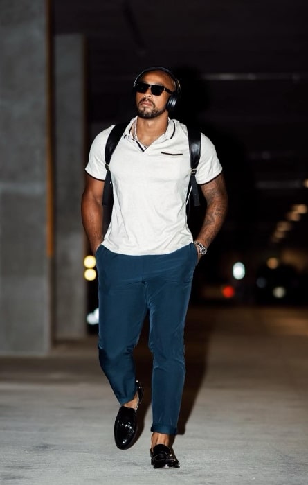 AJ Dillon as seen while posing for the camera in Green Bay, Wisconsin in August 2023