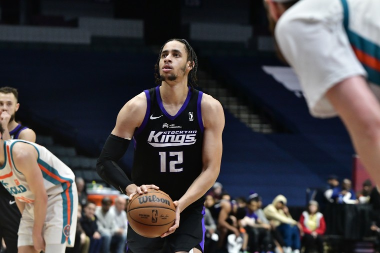 Chance Comanche of the Stockton Kings during a game in Grand Rapids, Mich.