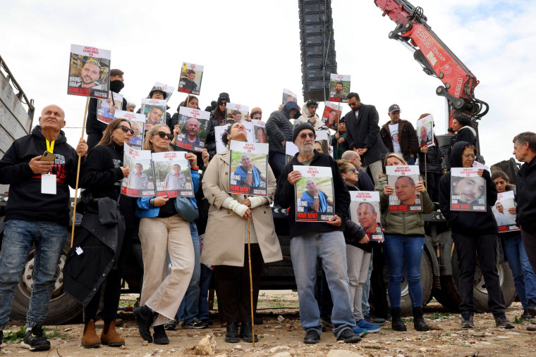 Relatives of Israeli hostages at the Gaza border, on Jan. 11, 2024. 
