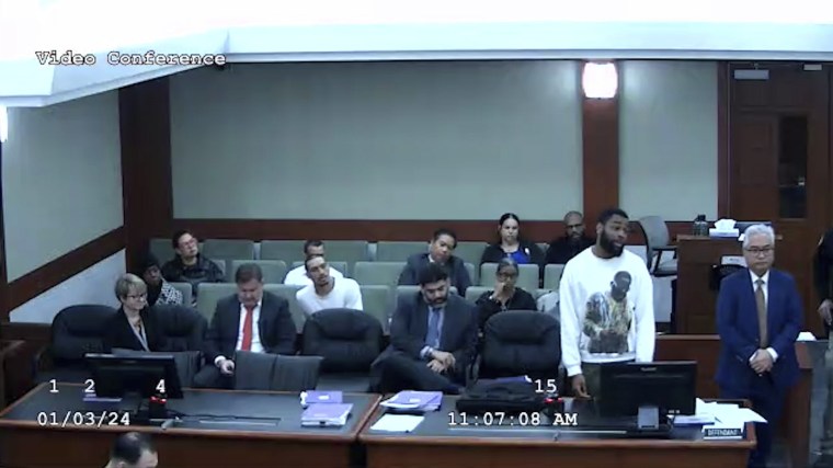 Deobra Redden in a white long-sleeved shirt at his sentencing in Las Vegas, on Jan. 3.