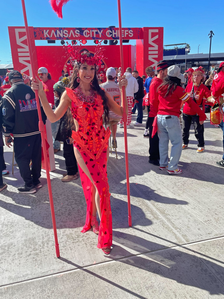 Showgirl April Swartz at the Super Bowl.