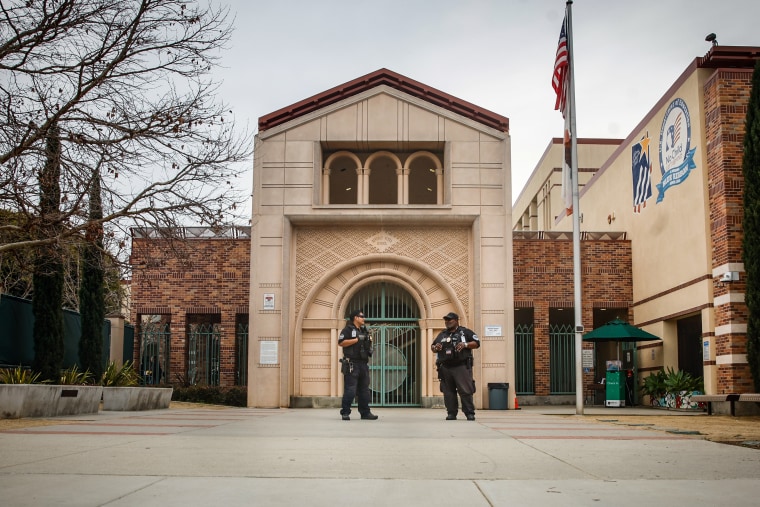 Security guards at Beverly Vista Middle School in Beverly Hills, Calif.