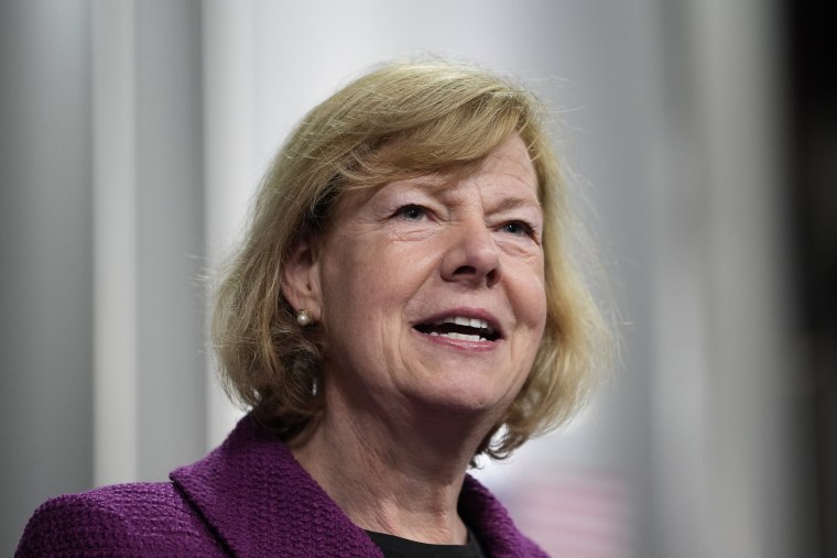 Sen. Tammy Baldwin, D-Wis., speaks on Jan. 25, 2024, in Superior, Wis.
