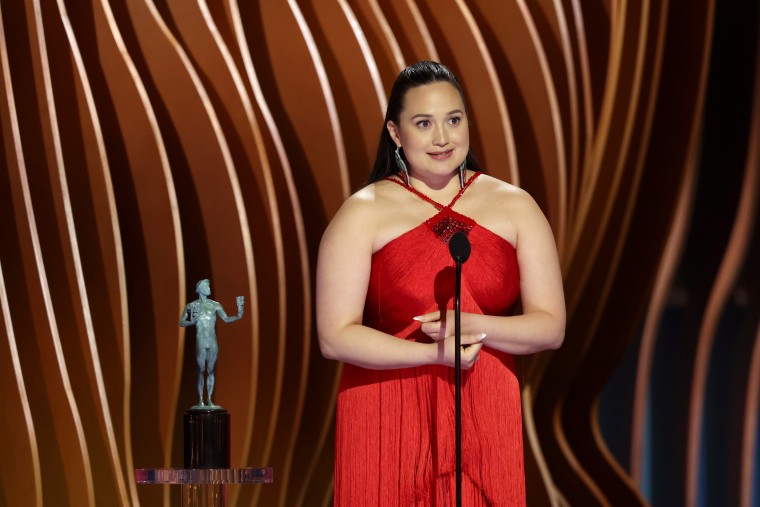 Lily Gladstone accepts the outstanding performance by a female actor in a leading role award for "Killers of the Flower Moon" during the 30th Annual Screen Actors Guild Awards on Feb. 24, 2024 in Los Angeles