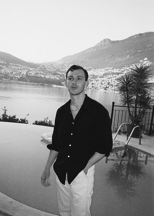 Harry Lawtey as seen in a black and white picture in May 2022