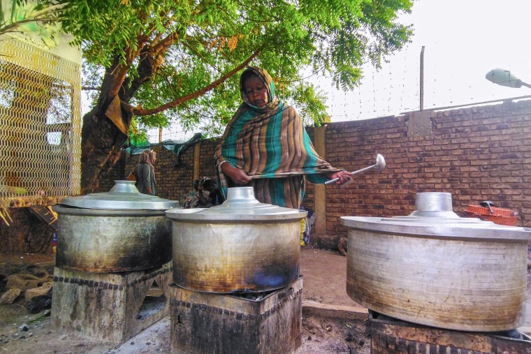 A charity kitchen providing food for the displaced at a camp in Wad Madani, the capital of Sudan's al-Jazirah state