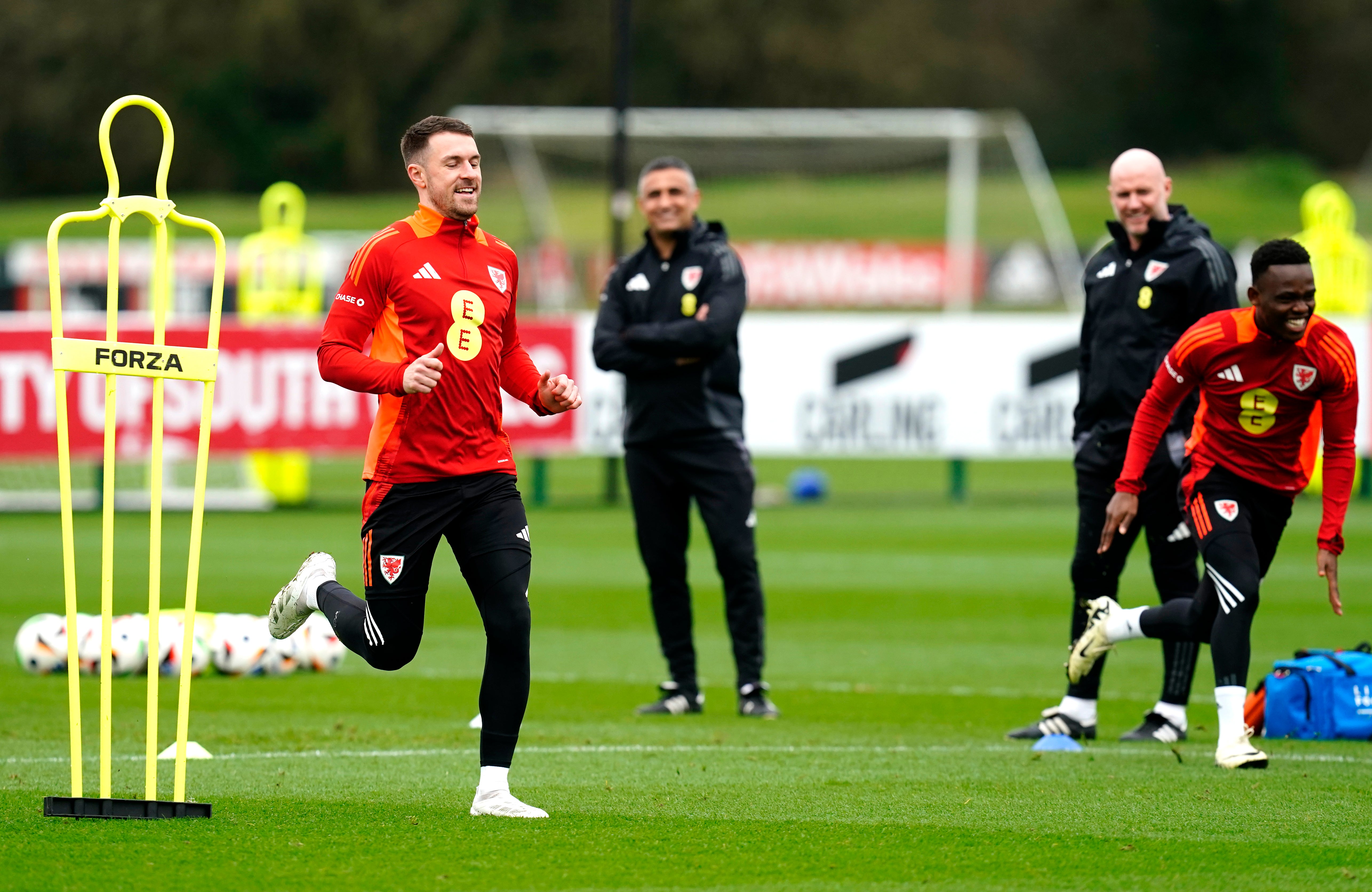 <p>Aaron Ramsey in training ahead of Wales’ Euro 2024 play-off semi-final</p>