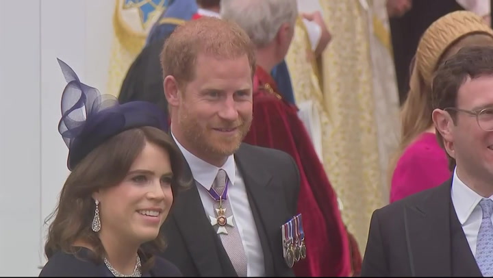 Prince Harry leaves Westminster Abbey after coronation ceremony