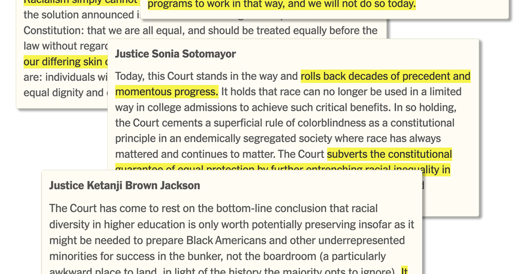 Highlights of the Affirmative Action Opinions and Dissents