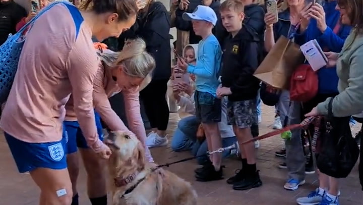 Lionesses greeted by excited dogs at last training session before World Cup final