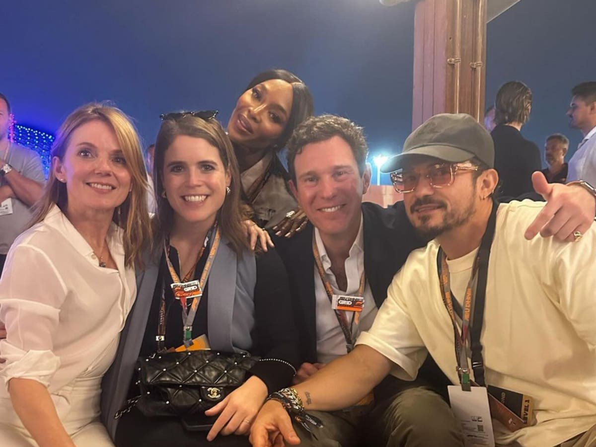 Princess Eugenie poses with Orlando Bloom and Naomi Campbell in star-studded F1 photo