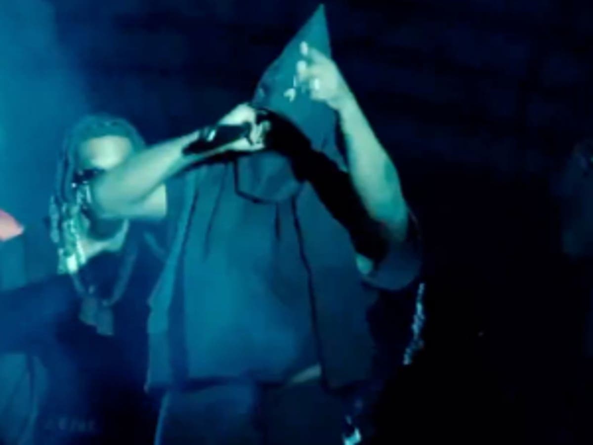 Kanye West wears KKK-style hood at Miami listening party