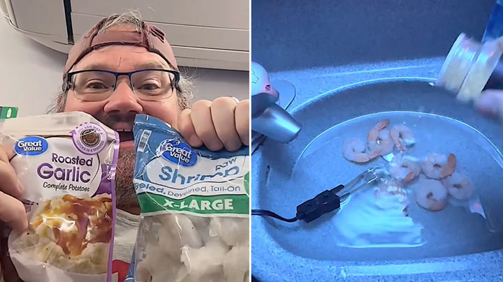 Guy makes Garlic Shrimp in the bathroom on a plane