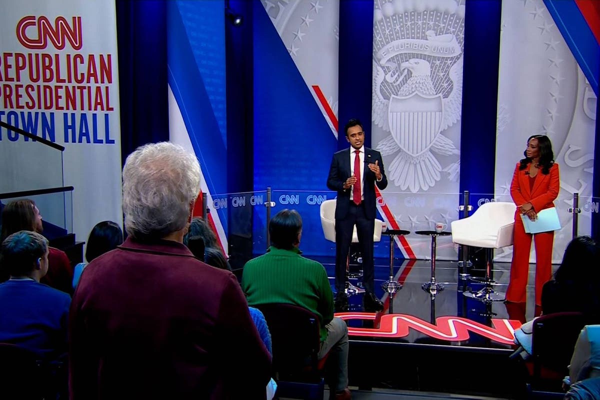 Vivek Ramaswamy spins conspiracy theories at bad-tempered CNN town hall