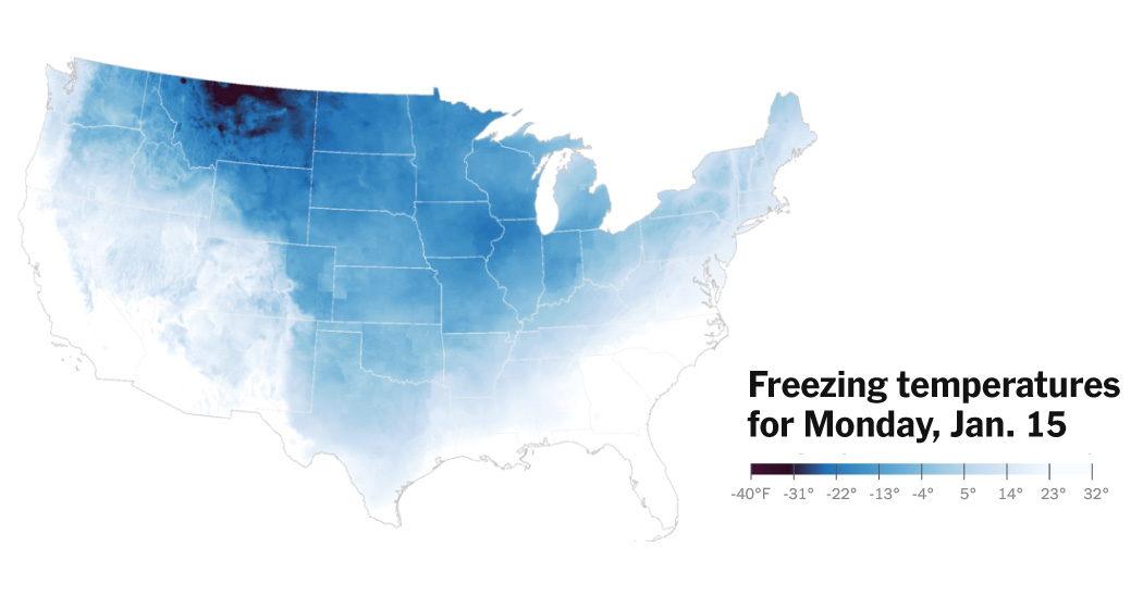 Frigid Temperatures Are Expected Across the U.S. on Tuesday