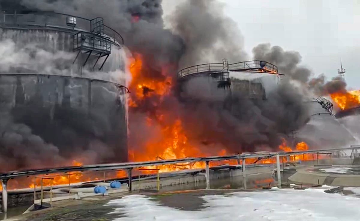 Huge fire at Russian oil depot after Kyiv’s cross-border drone attack